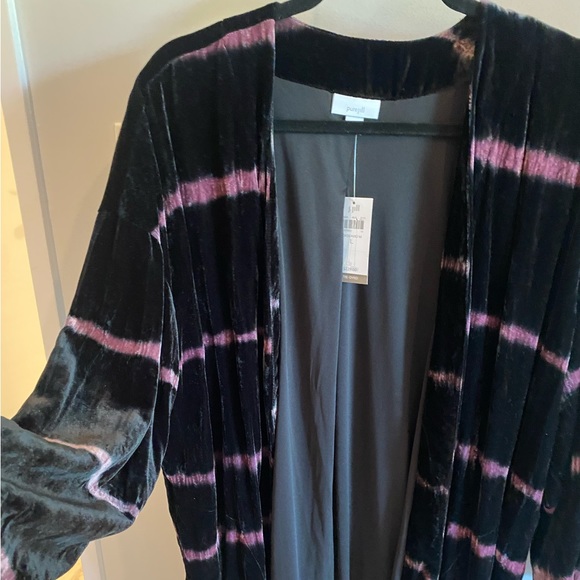 Pure J.Jill Black & Purple Bohemian Crush Velvet Tie Dye Kimono Style Duster L - Picture 5 of 9